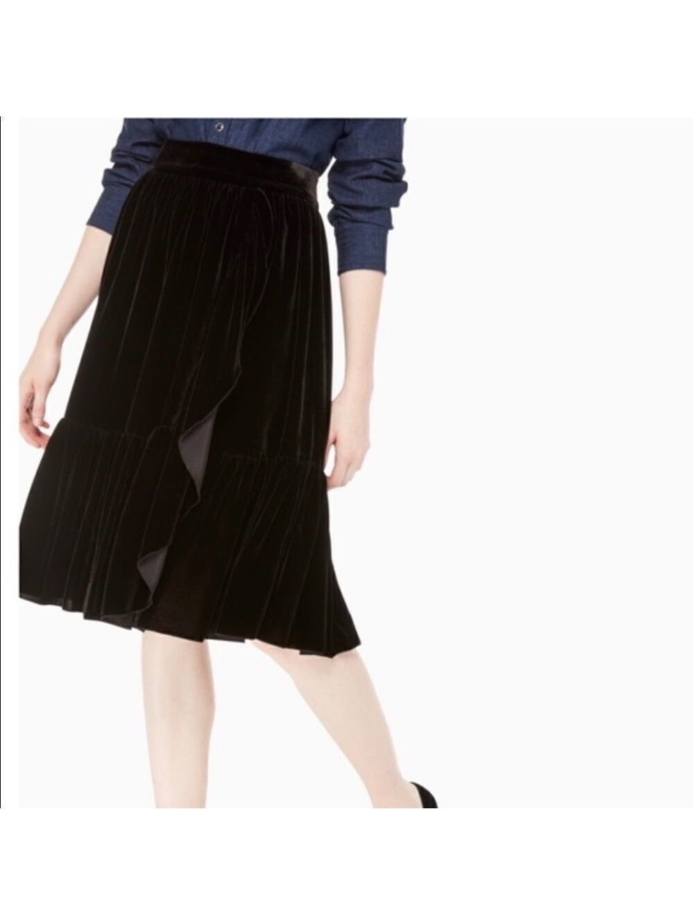 Kate Spade New York Wild Ones Ruffle Front Velvet Midi Silk Blend Skirt